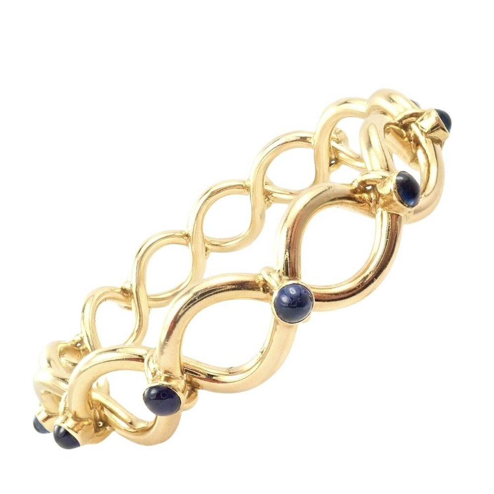Rare! Authentic Tiffany & Co 18k Yellow Gold France Sapphire Bangle Bracelet